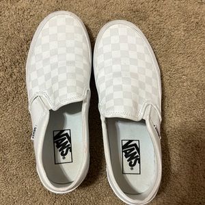 White on white checkered vans